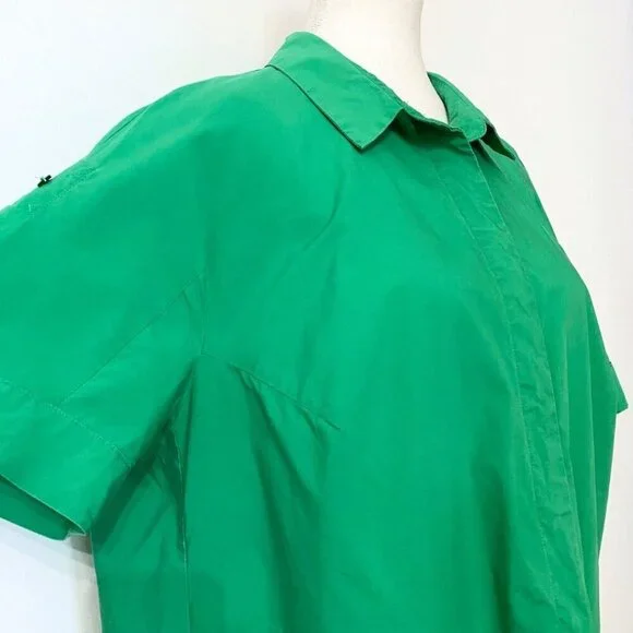 MARINA RINALDI SPORT GREEN COTTON-POPLIN DRESS - 16 - Picture 4 of 9